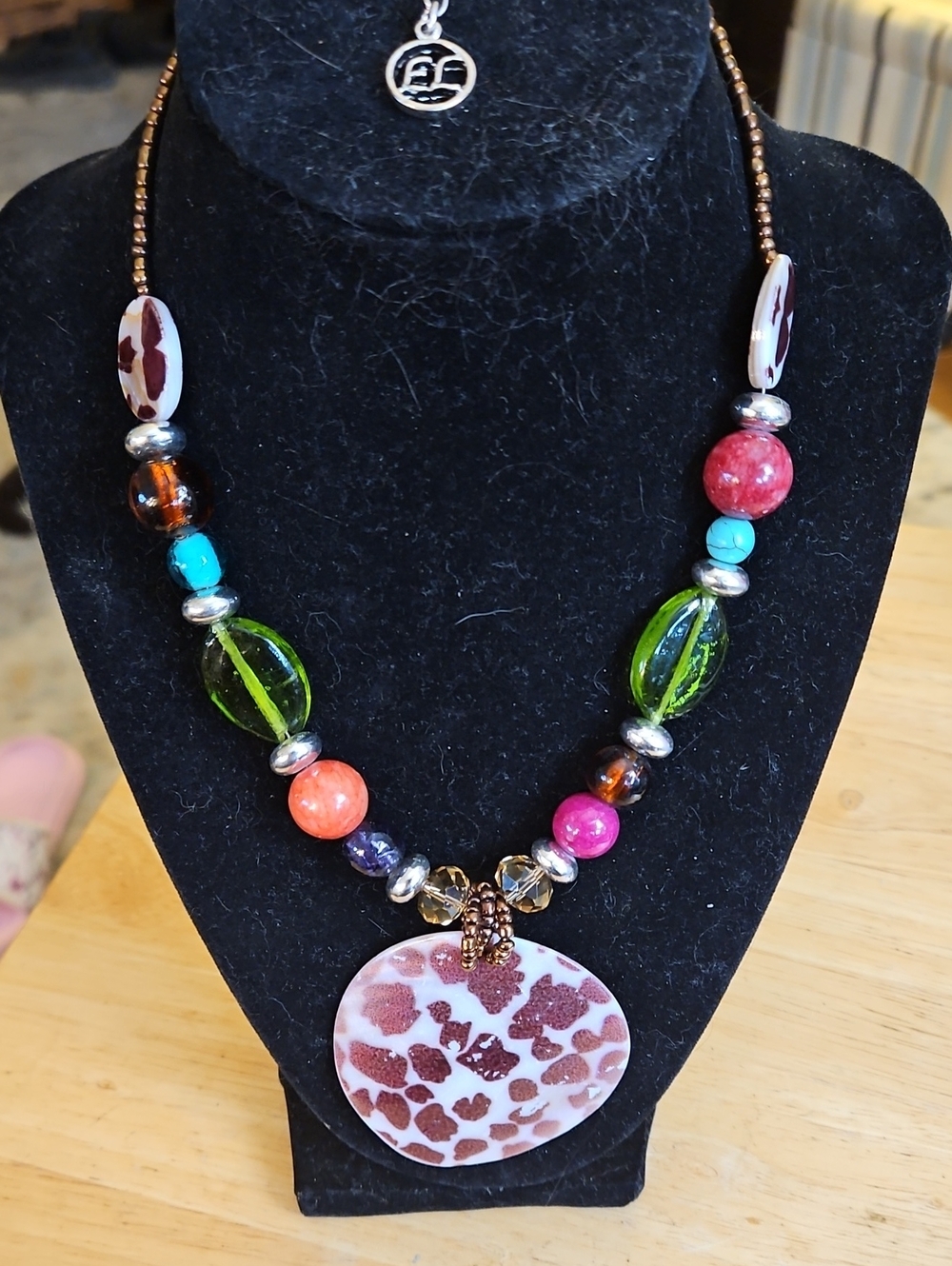ERICA LYONS Handmade Multicolor Beaded Pendant Statement Necklace Leopard